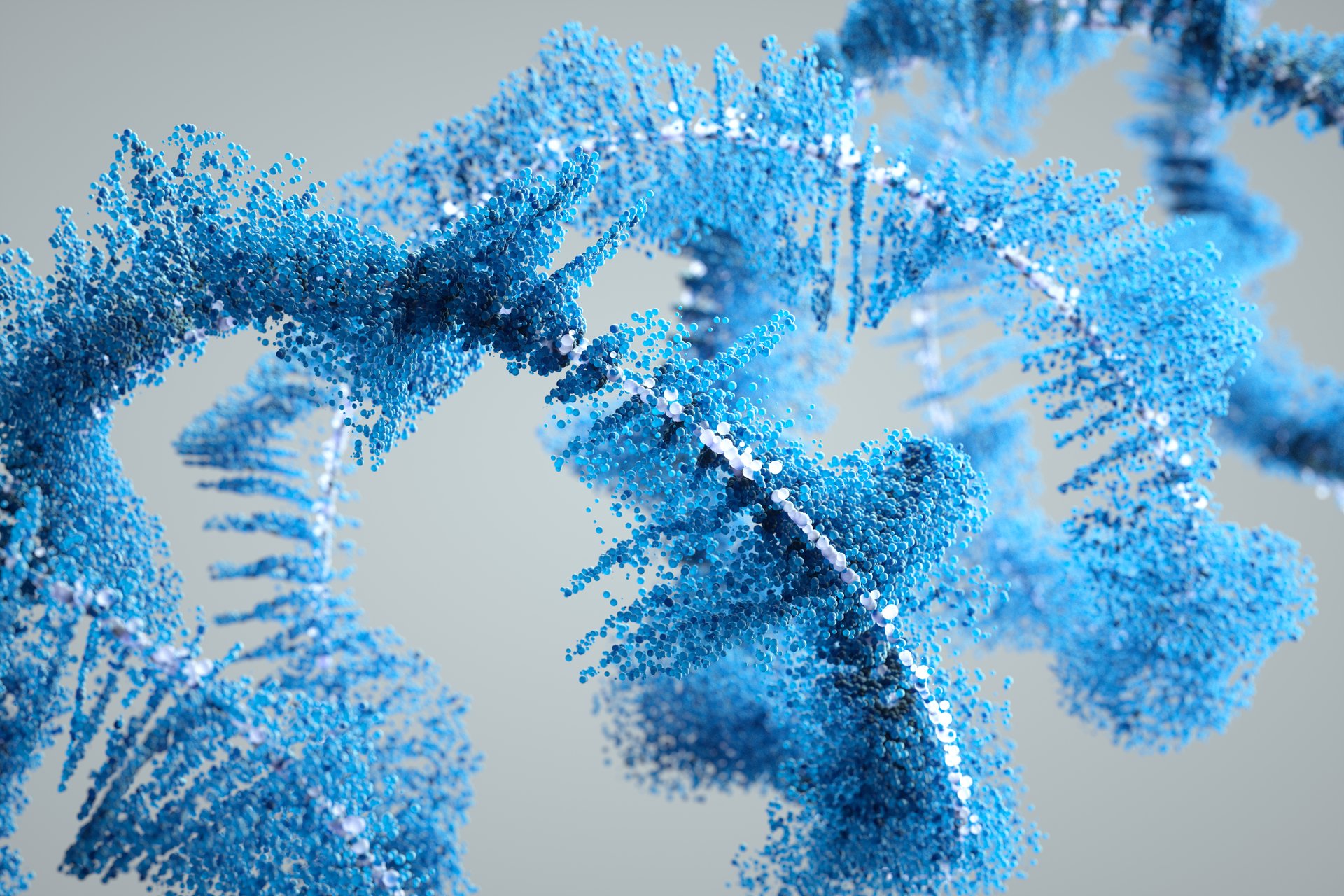 Computer generated render showing a DNA like helix structure.