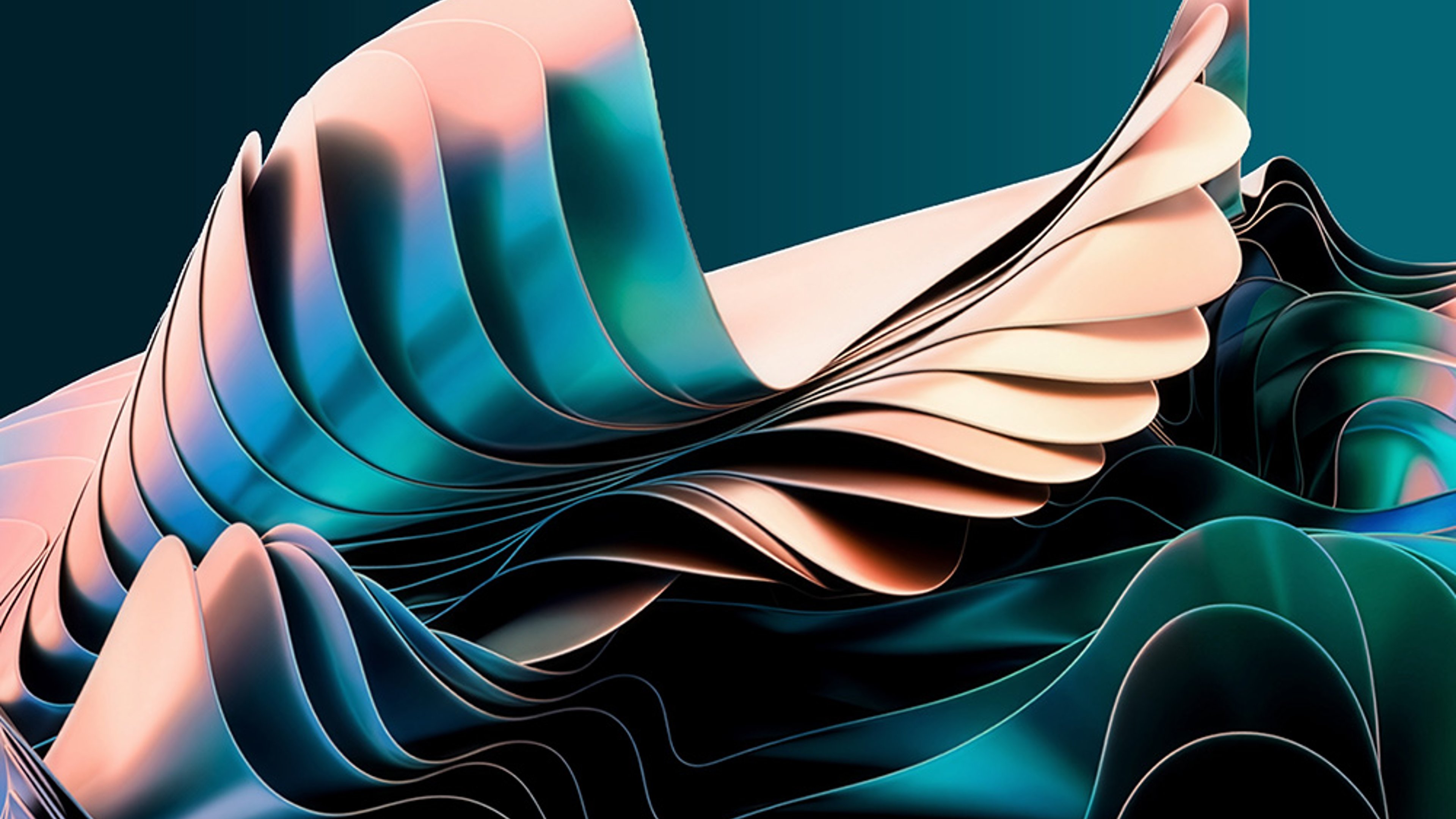 Abstract iridescent ribbons forming a digital wave.