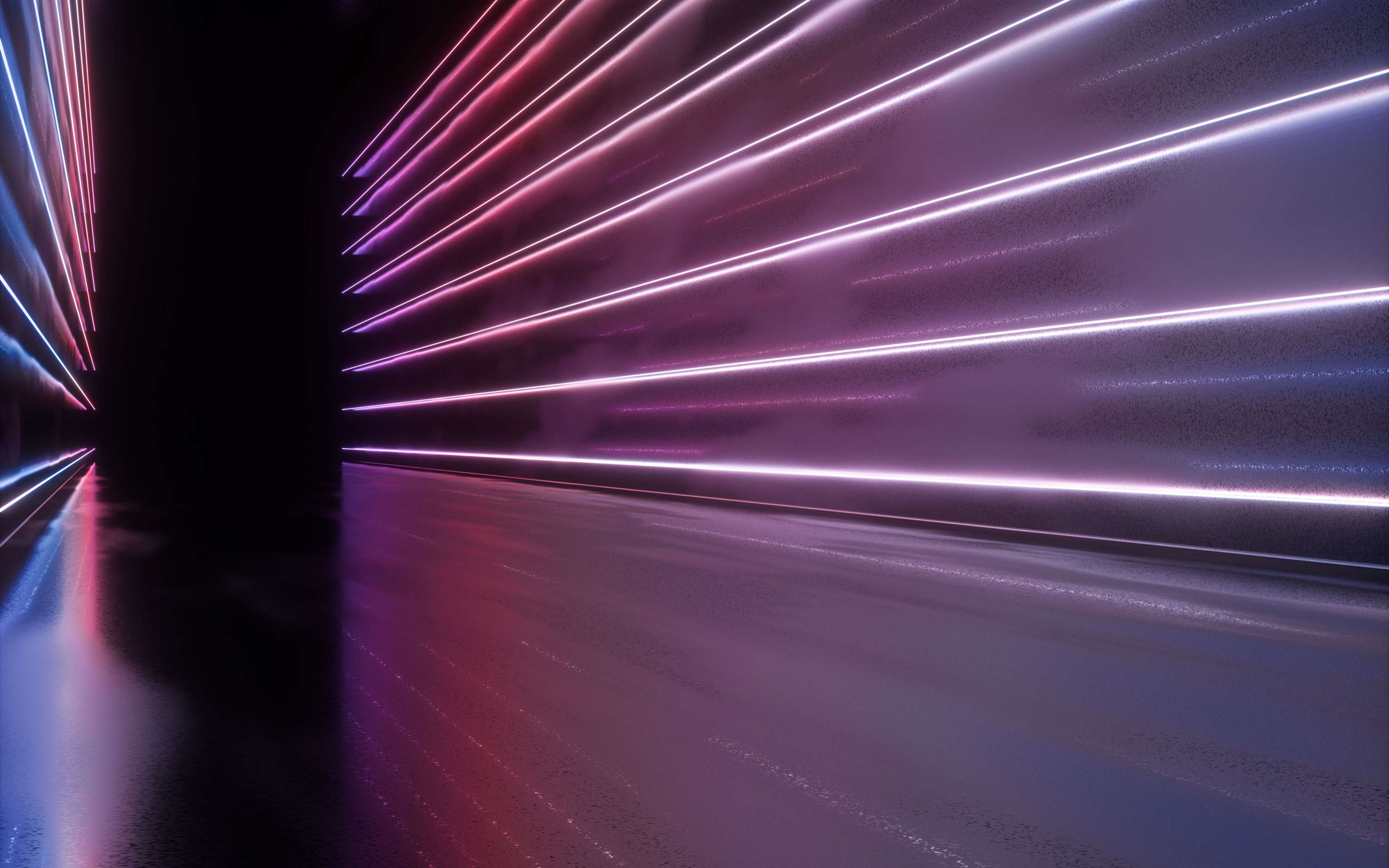 A 3d render of neon lights forming a corridor on a black background.