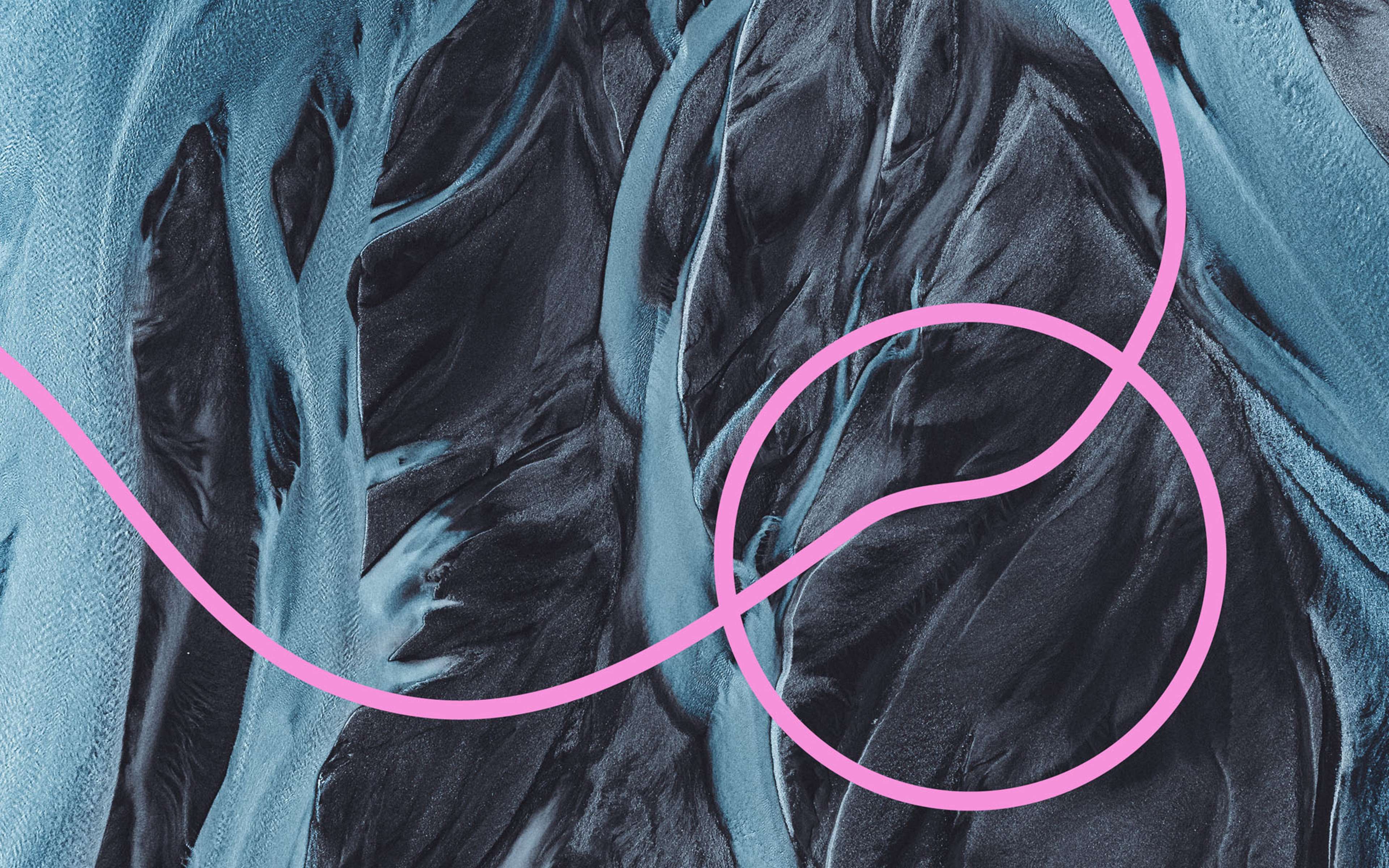 Abstract pink lines over glacial ice.