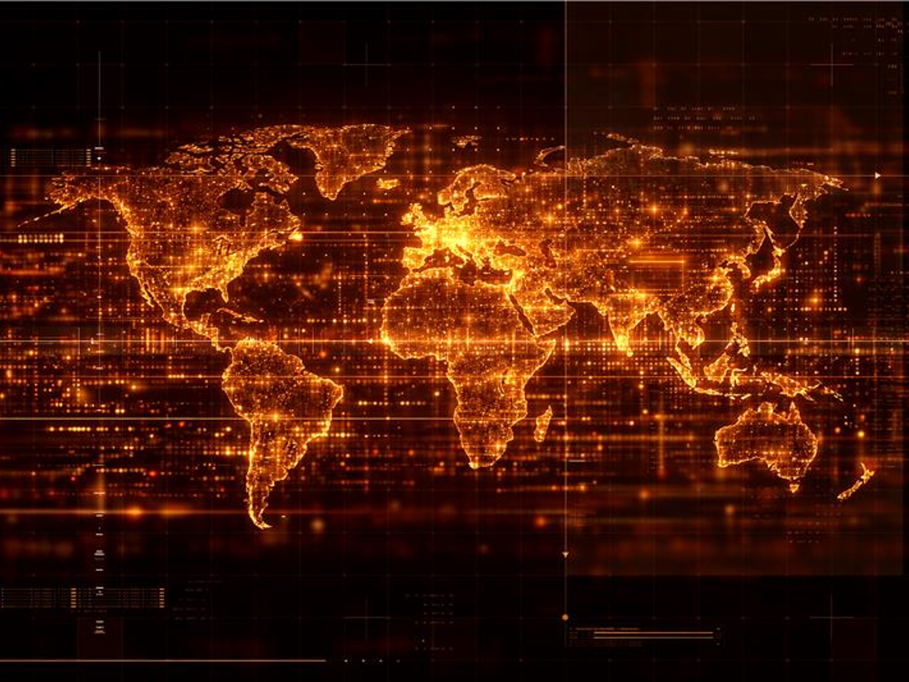 Illustration of a worldwide map with glowing lights