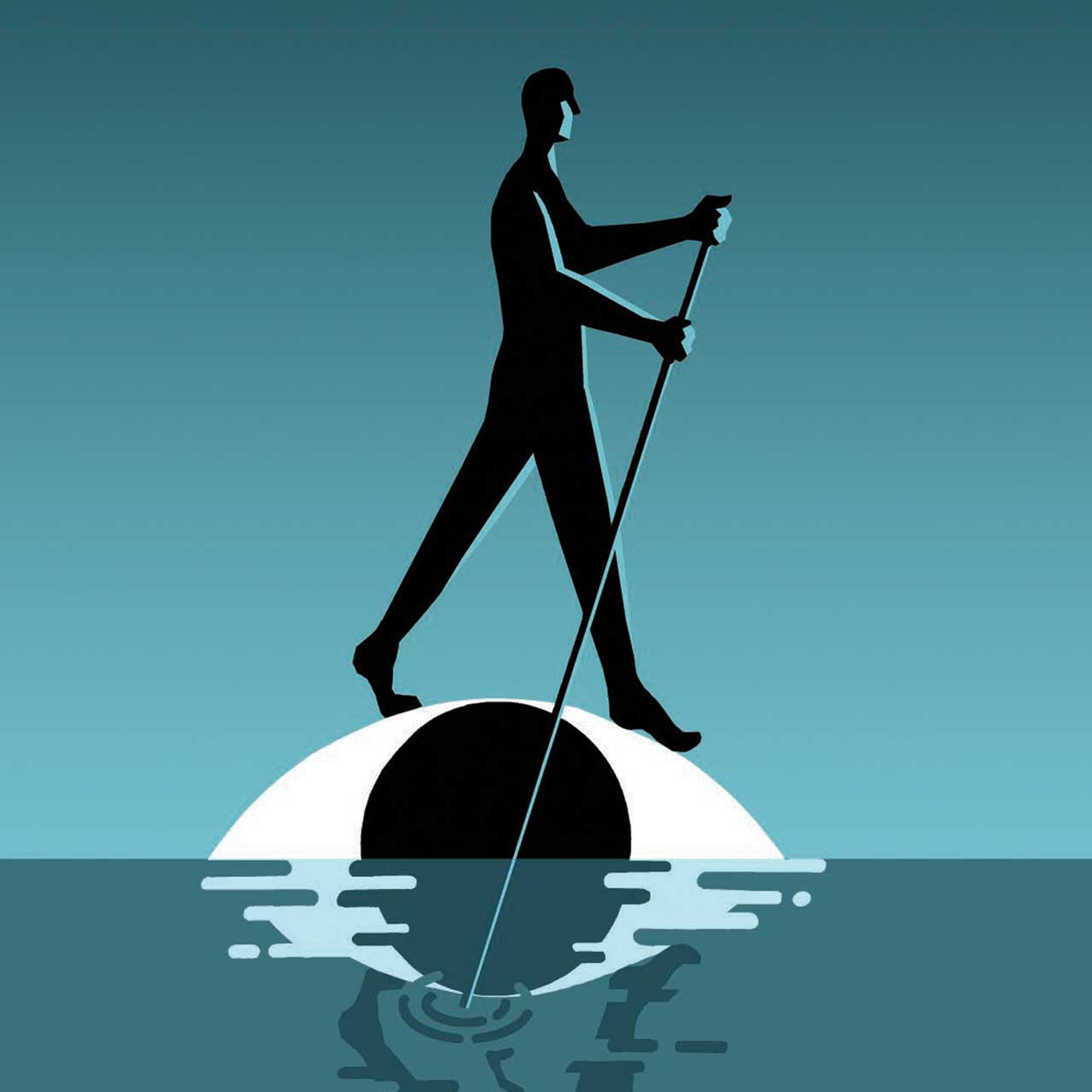 Illustration by Craig Frazier of a figure standing on an eye floating on water.