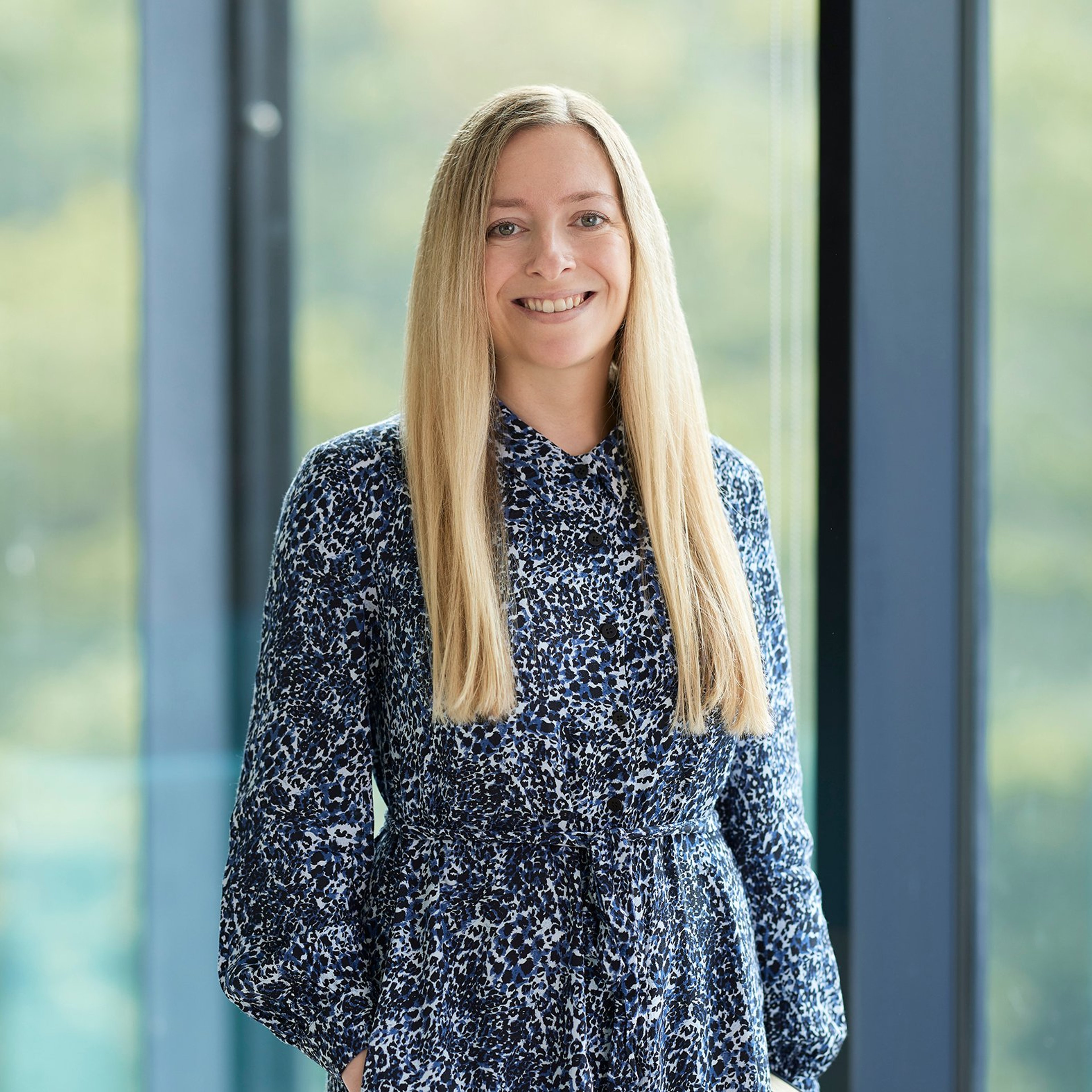 Sarah Hardy stood in the Baillie Gifford office.